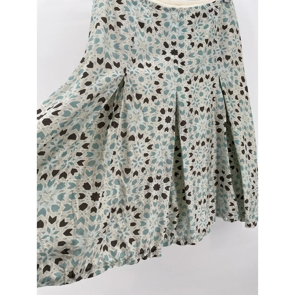Banana Republic 100%‎ Silk Skirt Womens 0 Blue Teal Mosaic Luxury Coastal Artsy